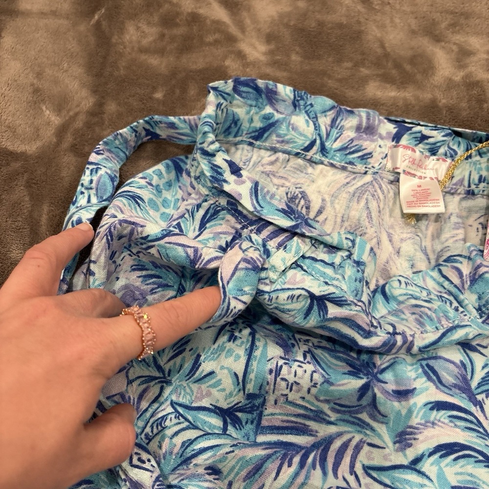 Stella Parker Linen Blend Shorts Womens Size M Tie Belt Floral Beach Pockets New - Picture 4 of 5